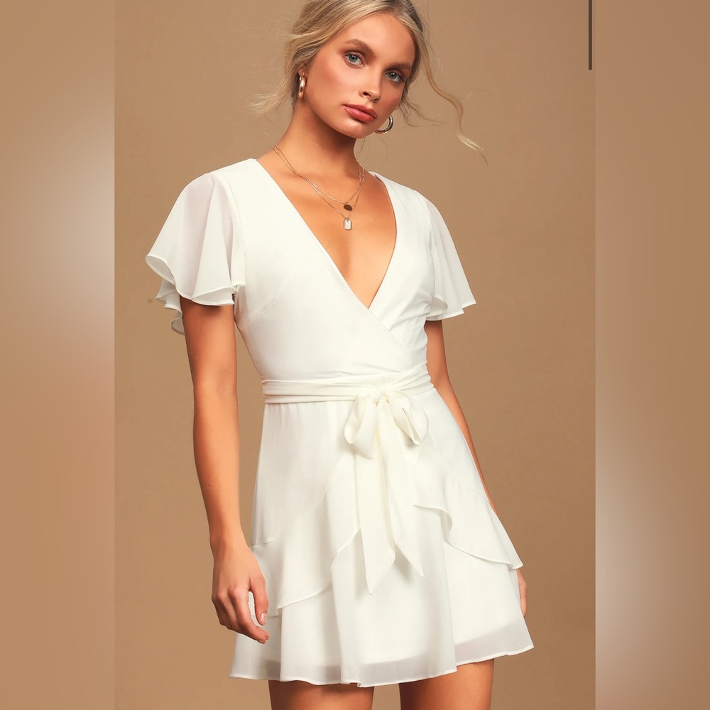 LULU’S SWEET LIKE YOU WHITE RUFFLED MINI DRESS